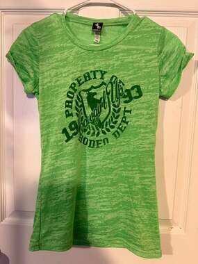 Cowgirl Up Women's 1993 Property of Rodeo Dept Lime Green Burnout T-Shirt Large